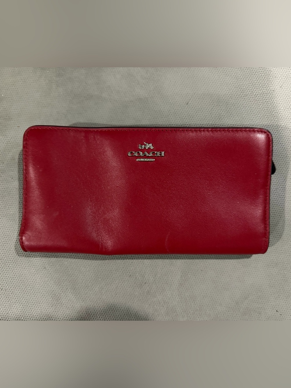 Coach Red Leather Zip-Around Wallet with Silver Logo